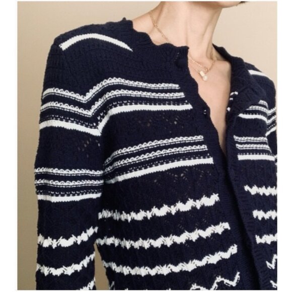 House Of Harlow 1960 Navy & White Cropped Knit Cardigan Sweater Button Front L - Picture 1 of 16
